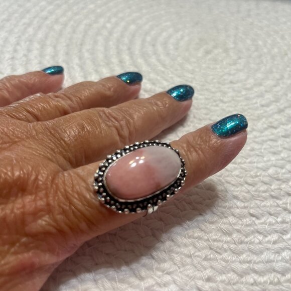 Beautiful PERUVIAN PINK OPAL Handmade Sterling 925 Ring Size 13 #611D - Picture 3 of 3